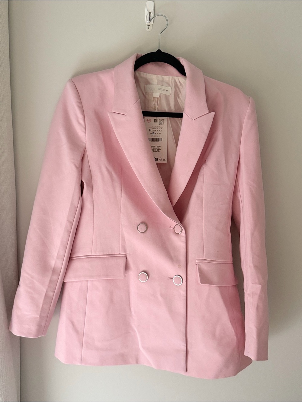 Zara Light Pink Double-Breasted Women's Blazer